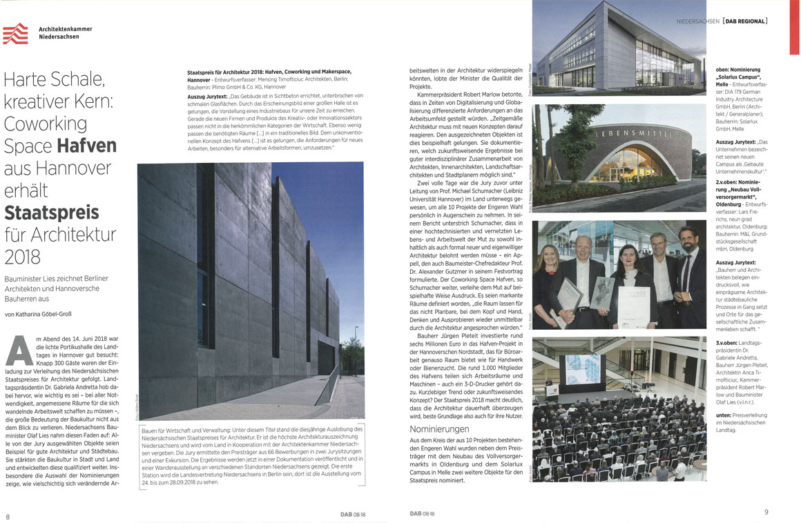 Beitrag in Deutsches Architektenblatt aus der Ausgabe 08/2018.